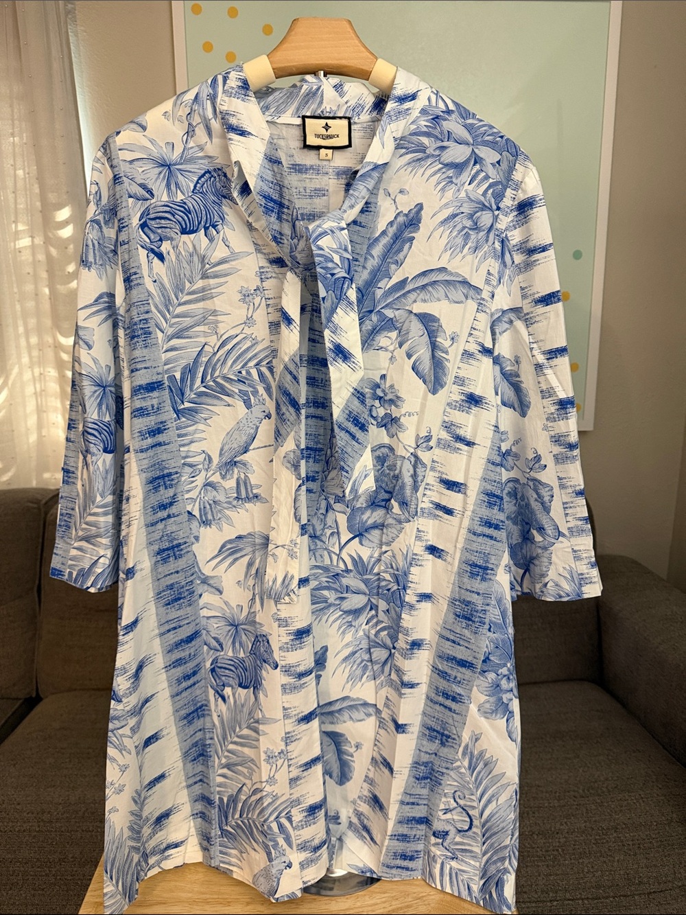 Tuckernuck White and Blue Tropical Print Maxi Dress
